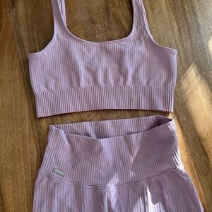 Mauve AIMN Ribbed Sports Bra and Leggings Set